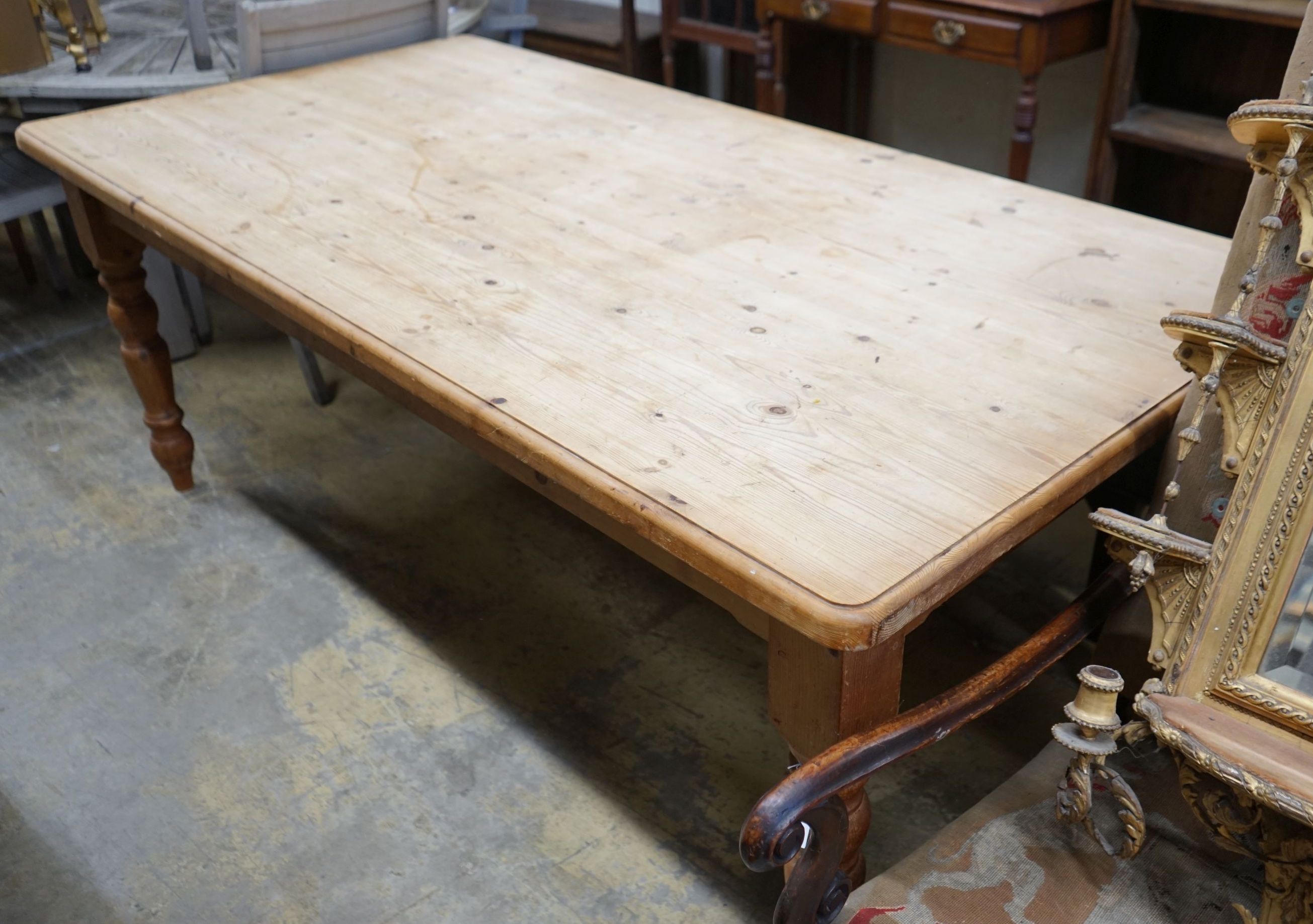 A Victorian style rectangular pine kitchen table, width 200cm, depth 100cm, height 78cm